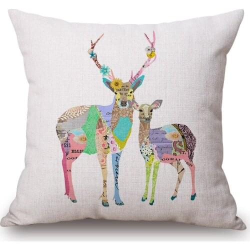 1 piece Casual Color Painting Animals Pattern Seat hug pillow cover Decorative Home Chair Throw Pillow Case Cotton Linen 45x45cm