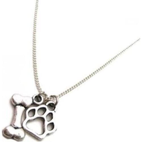 1PCS Fashion Vintage Animal Dog Bone&Dog Paw Heart Charm Pendant Necklace Women Men Jewelry Gift