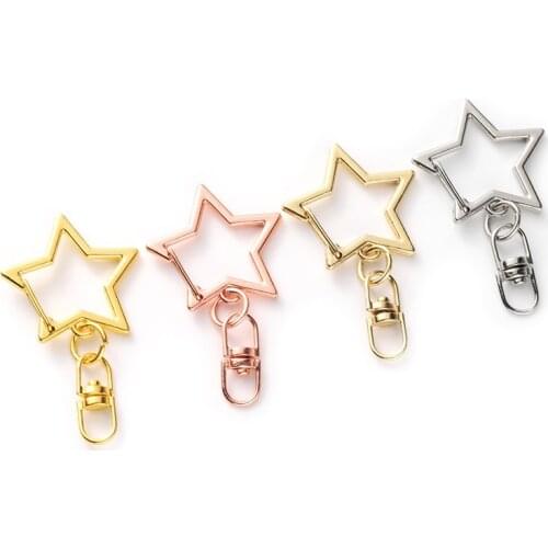 10pcs New Cute Star Pentagram Hollow Key Chain Key Ring Keychain DIY Accessories Lobster Clasp Jewelry Making Findings