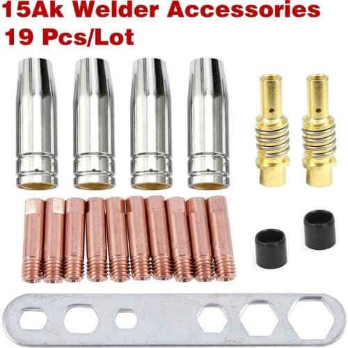 19Pcs Welding Torch Nozzle Part Kit Conical Nozzle Sleeve Rod Tool Set For Binzel 15AK MIG MAG Welding Torch Welder Accessories