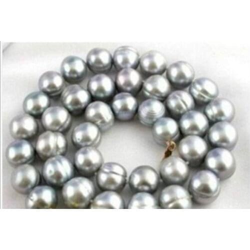 24" AAA+ 10-11MM South Sea gray Baroque Pearl Necklace 925silver Clasp