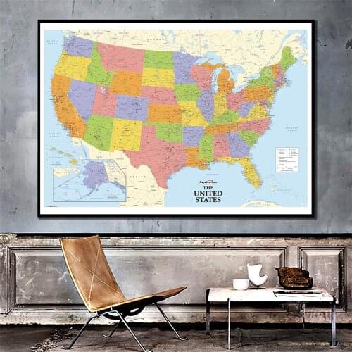 24x36 inches Physical American Map HD National Map of The United States For Home Living Room Wall Decoration