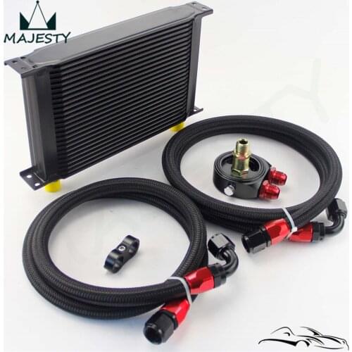 25ROW AN-10AN UNIVERSAL ENGINE TRANSMISSION OIL COOLER BLACK+ FILTER KIT black british type