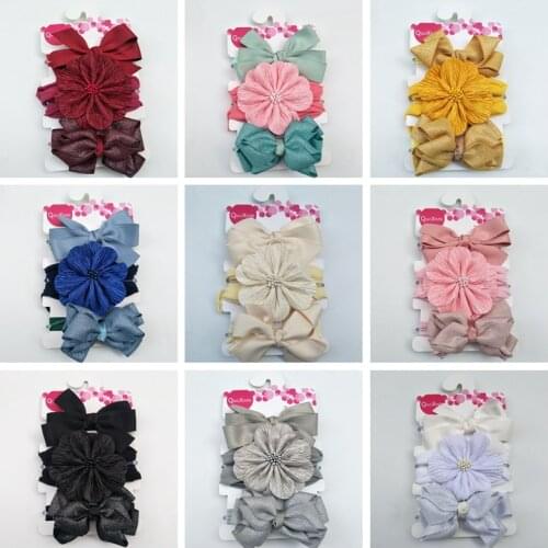 3pcs/lot Lovely Artificial Flower Newborn Elastic Headband Solid Color Bowknot Baby Hairband Fashion Bows Headwear Photo Props