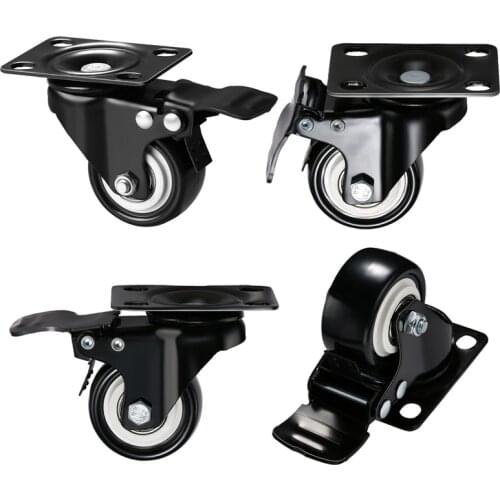 4PCS 1.5 inch Black Office Chair Swivel Rubber Casters Industrial Universal Brake Wheels