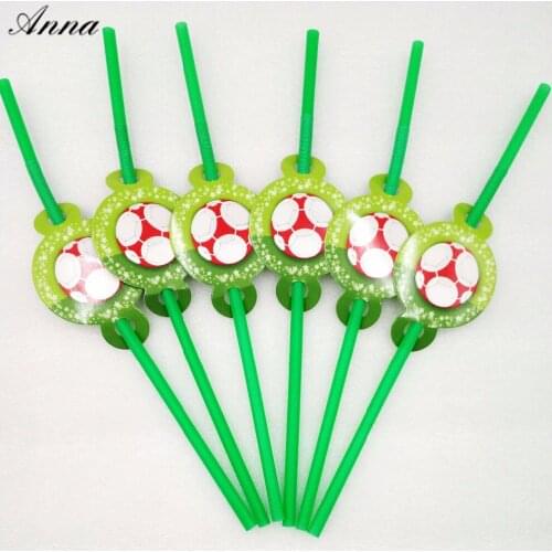 6pcs Football Cartoon Party Supplies Theme Party Decoration Disposable Tableware Drinking Straws Birthday Party Supplies