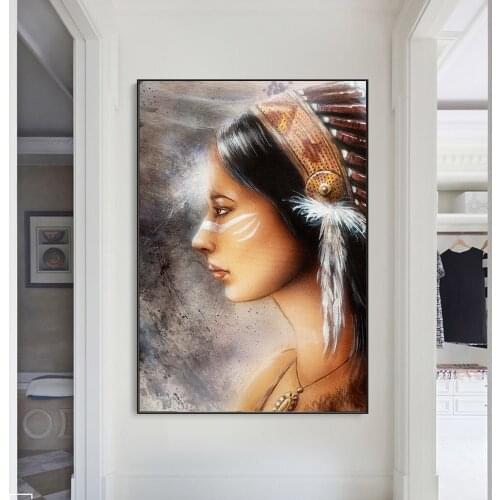 Abstract Indian Woman Canvas Paintings On the Wall Art Posters And Prints Native Woman Art Makeup Pictures Home Decor Cuadros