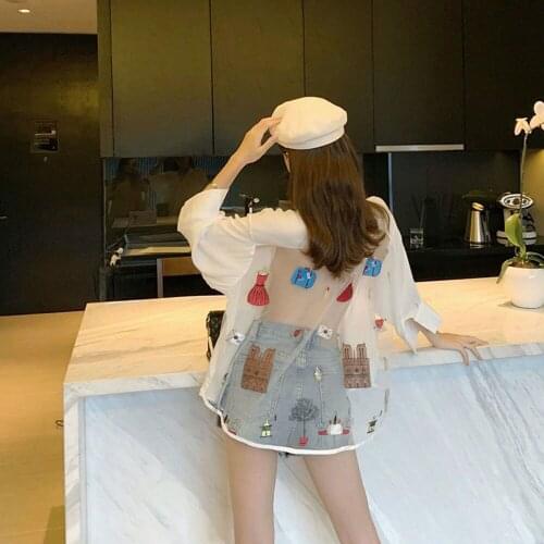 2021 Summer Fashion Mesh Stitching Open Back Printed Blouse Loose Shirt Sun Protection Top Casual Shirt Female Loose Shirt