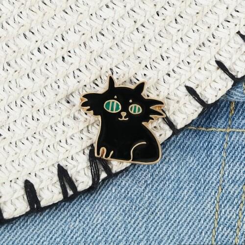 Black Enamel Cat Brooches Green Eyes kitten Cat Brooch Jackets Clothes Lapel Pins Fashion Cartoon Animals Jewelry Backpack Badge