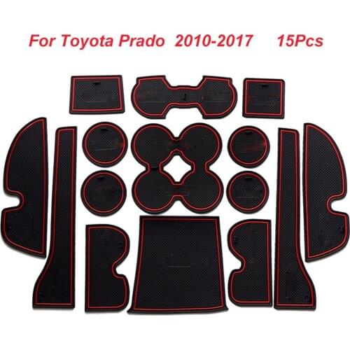 For Toyota Prado FJ150 2010-2017 Red Gate Slot Mat Non-slip Door Groove Cup Holder Pads Rubber Interior Cushion 15Pcs