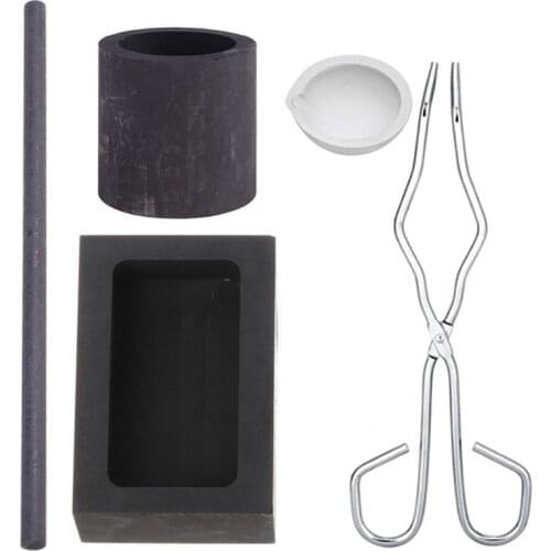 5pcs/Set Torch Melting Gold Silver Kit Crucible Tong Rod Borax Graphite Ingot