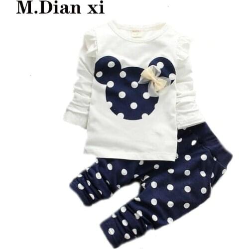 2019 New Fashion Girls Clothing Sets Minnie Children Clothes Bow Tops T Shirt Leggings Pants Baby Kids Suits 2 Pcs Suit Retail