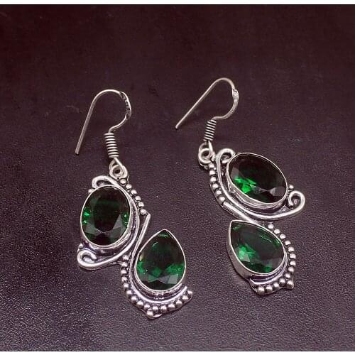 Gemstonefactory Big Promotion 925 Silver Gushing Vintage Green Topaz Women Ladies Jewelry Gifts Dangle Drop Earrings 20211987