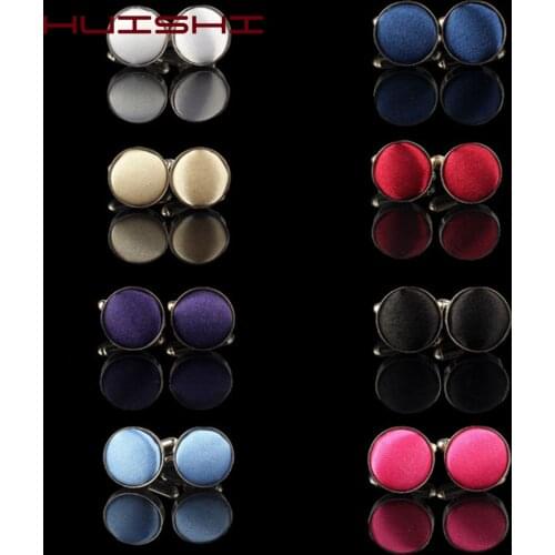 HUISHI Round Cufflinks Mens For Bussiness Shirt Wedding Party Men Cufflink Solid Cloth Round Cuff links Accessories Wholesales