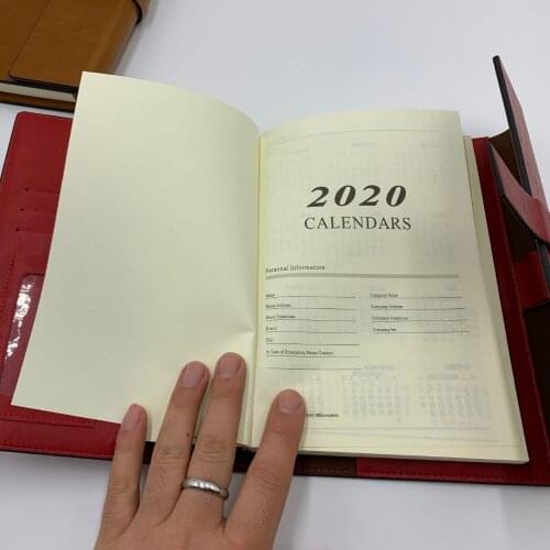 Pu Leather calendar Notebook Hardcover Journal Custom Logo refilled diary planning 2020 planner 177 sheets paper A5 monthly