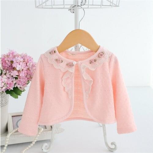 Baby Girls Cardigan Pink Baby 100% Cotton Flowers Birthday Party Baby Clothes 2018 Autumn Shawl Girls Clothes pink 0-2T