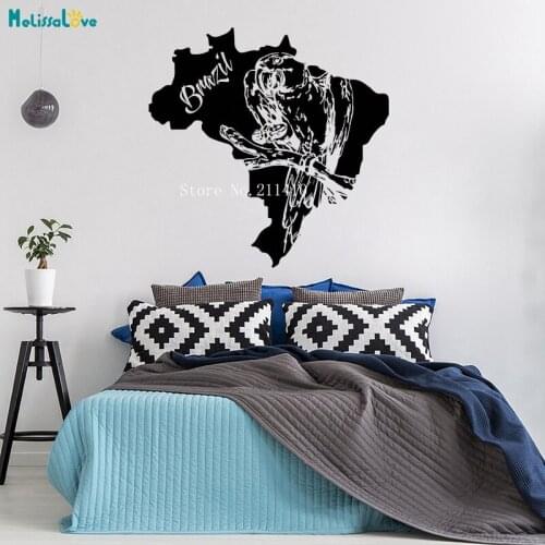 Brazil Map Wall Sticker Parrot Bird Art Graffiti Murals Home Decor for Living Room Bedroom Removable Nursery Murals YT721