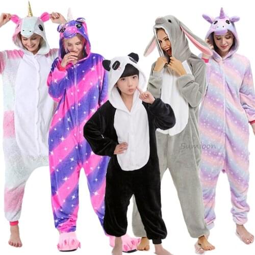 Kigurumi Anime Panda Onesie Kids Winter Overalls Unicorn Pajamas Onesies for Adults Women Pijama Girl Boy Sleepwear Baby Costume