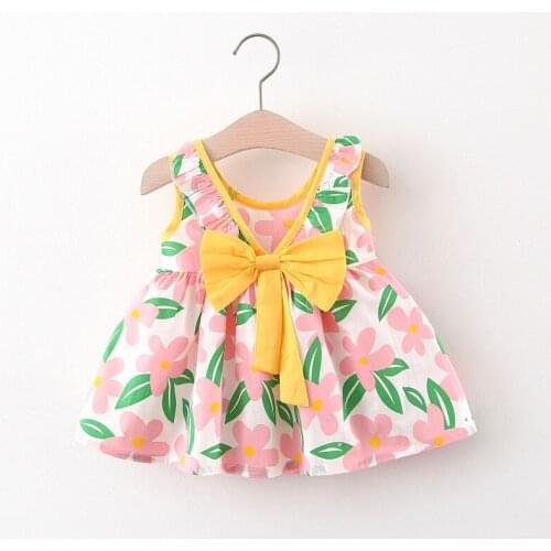 2021 Summer new born baby girl clothes floral vest dress for baby girls clothing bow princess dresses 1 year birthday dress