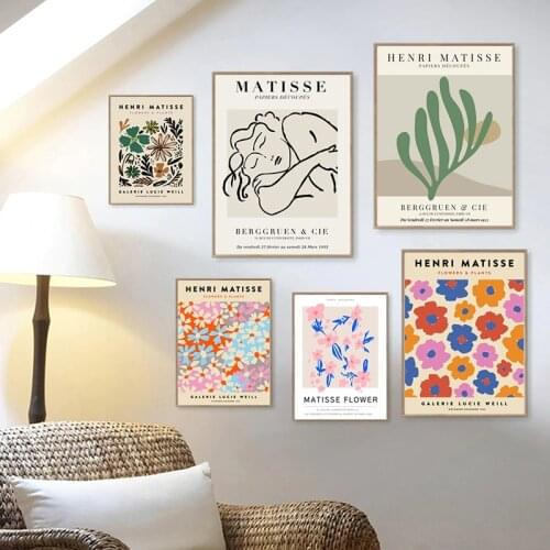 Matisse Flower Sketch Art Painting Plants Posters and Prints Abstract Woman Line Art Drawing Wall Pictures for Living Room Decor
