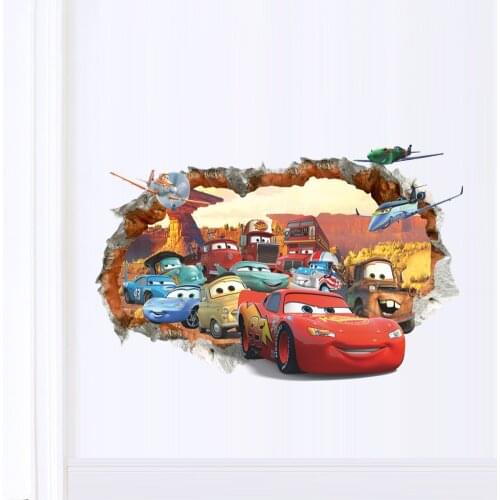 Cartoon 3D View Disney Cars Wall Hole Stickers For Home Decor Living Room Kids Bedroom Wall Decals Mural Art Anime Movie Poster