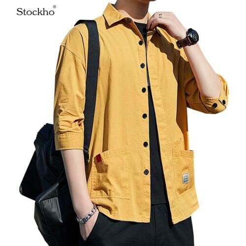 Mens Short-Sleeved Shirts 2021 Autumn New Half-Sleeved Casual Shirts Mens Cotton Fashion Tops Five-Point Sleeve Jacket 18-35Y