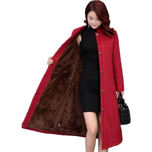NEW Winter Thick Flocking Cotton Jacket Women Embroidery Lengthen Parkas Plus size Middle aged Female Casual Top Warm Coats N229