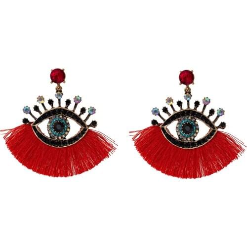 New Bohemian Big Eye Cotton Rope Tassels Pendant Exaggerated Drop Earrings for Women Fashion Jewelry