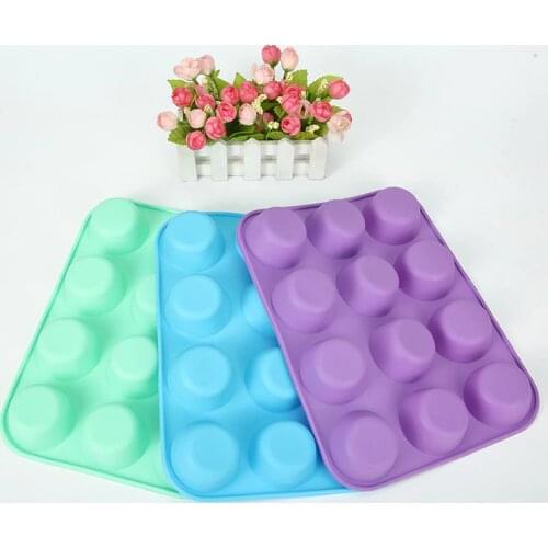 FOOD GRADE Silicone Metal Non-Stick 12 Cups Cupcake Baking Tray Mousse Cake Mold Muffin Pan Fondant Bakeware H064
