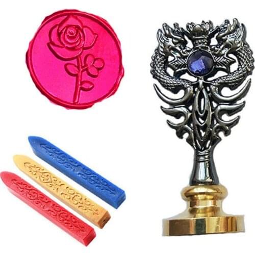 Signature Custom Wax Seal Stamp Kit Fancy Rose Metal Dragon Handle Gift Vintage Package Wedding Invitations Seal Stamp