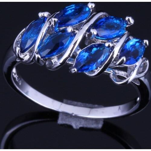 Enjoyable Blue Cubic Zirconia Silver Plated Ring V0127