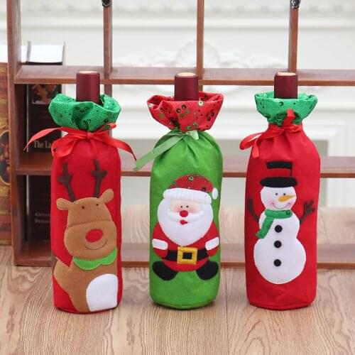 Christmas Sequins Santa Snowman Elk Drawstring Bag Wine Bottle Cover Party Decor