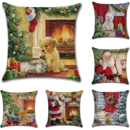 Christmas Santa Claus Cute Dog pillow cushion cover kussenhoes Throw Pillowcase sofa Home Xmas Navidad Decoration fundas cojines