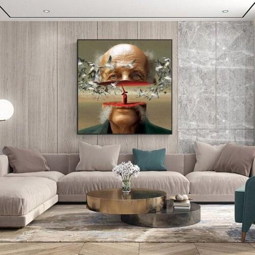 Abstract Old Man Pigeon Canvas Poster Paintings Wall Art Prints Poster Living Room Decorative Paintings Wall Home Decor Unframed