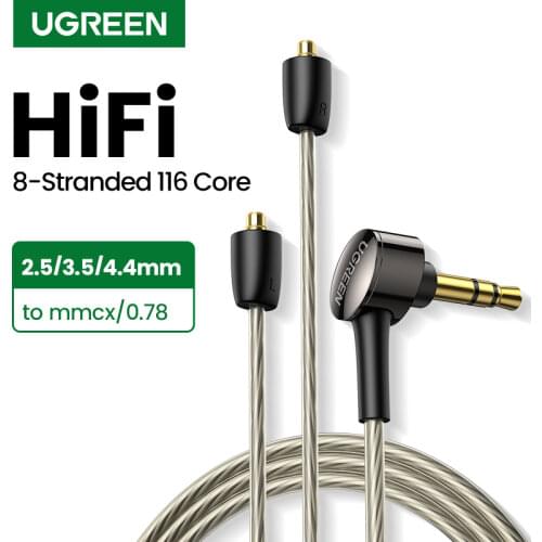 UGREEN 2.5mm 3.5mm 4.4mm to mmcx 0.78mm Balanced HiFi Replacement Earphone High-Purity Monocrystalline Silver Headphone Cable