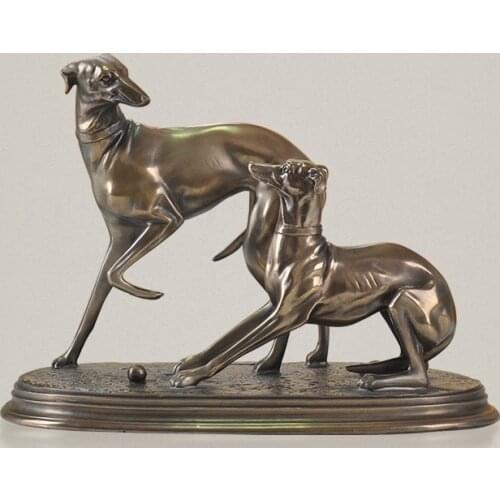 Handmade Greyhound Lovers Figurine Resin and Copper Hunting Dog Sculpture Art and Craft Ornament for Home and Office Decoration