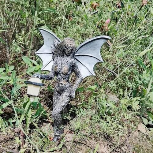 Resin Fairy Figure Sculpture with Glow in the Dark Lantern Garden Figurine Craft Garden Landscape Garden Statue Decoration