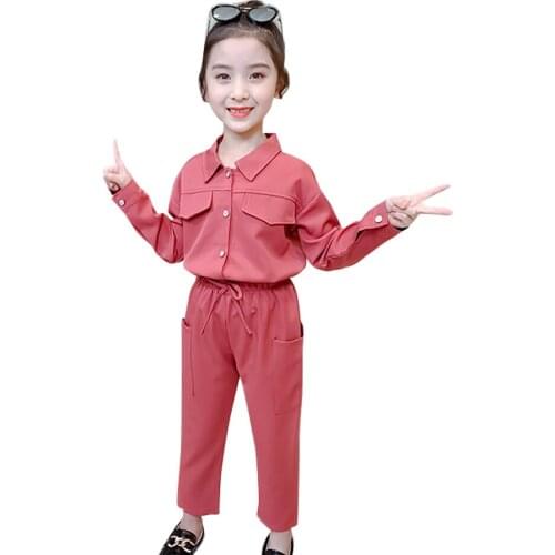 Teen Girls Clothing Solid Color Clothes For Girls Blouse + Pants Outfits For Girls Spring Autumn Kids Clothing 6 8 10 12 14