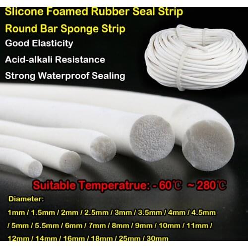 Waterproof Silicone Foamed Rubber Seal Strip Silicon Sponge Cord Round Solid VMQ Foaming Cord Dia.1/2/3/4/4.5/5/6/7/8/9/10-30mm