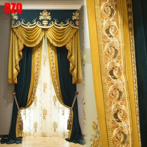 Custom curtains elegant luxury embroidery French solid velvet duplex ultra-high cloth blackout curtain tulle valance