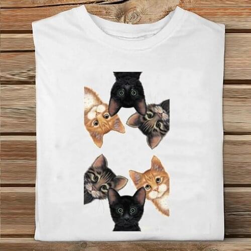 Women Short Sleeve Funny Cat Face Spring Cartoon Animal Fashion 2021 Clothes Print Tshirt Female Tee Top Ladies Graphic T-shirt