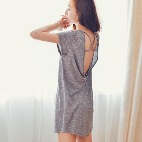 Summer Short-sleeved Pyjamas Sexy Woman with Open Back V Collar Night Gown Sleep Dress Beautiful Nightgown Home Dress Sleepwear