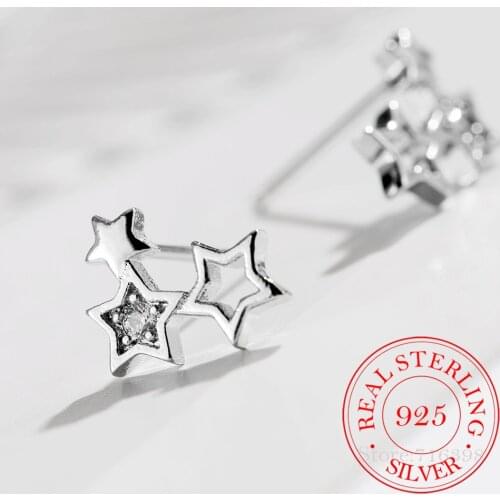 Fashion Jewelry 925 Sterling Silver Crystal Star Stud Earrings For Women Kids Prevent Allergy pendientes pendientes eh240