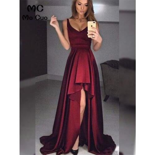 Burgundy In Stock Evening Dresses Long High Low Gown Pockets Draped Tank Prom Gown Formal Evening Party Dress