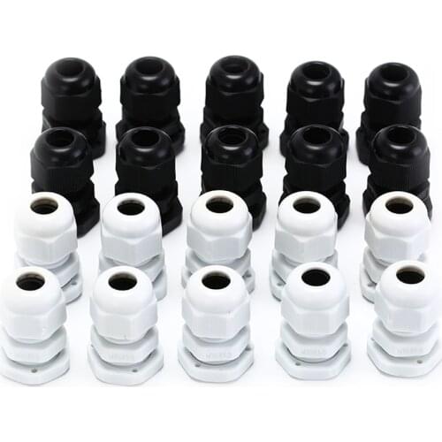 10pcs IP68 PG7 PG9 PG11 PG13.5 PG16 PG19 Wire Cable CE White Black Waterproof Nylon Plastic Cable Gland Connector M16 x 1.5