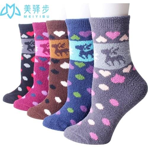 12 Pairs Per Set Winter New Thickened Coral Velvet Female Socks Elk Christmas Socks Warm Lovely Socks for Christmas