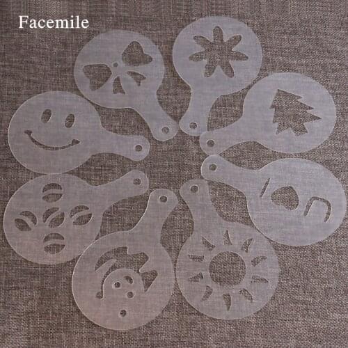 16PCS Coffee Milk Gift Cupcake Stencil Template Mold Coffee Barista Cappuccino Template Strew Pad Duster Spray mold Tool 51074