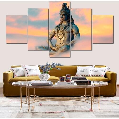 5 panel Shiva wall art poster and print Hindu god portrait canvas painting religious Hindu wall painting living room decoration