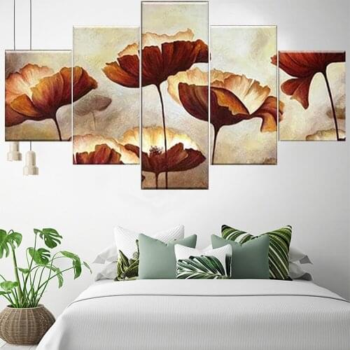 5 Pieces Wall Art Canvas Painting Open Flowers Poster Modern Living Room Wall Painting Home Decoration Pictures Framework