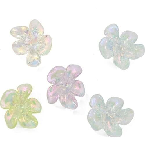 24X20mm 4pcs Acrylic Flower Petals Spacer Beads Clear Aurora Charm Pendant for DIY Earrings Handmade Hairpin Jewelry Accessories